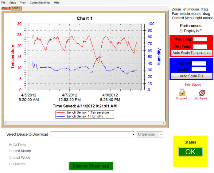 The ThermaViewer temperature monitoring system screen shot